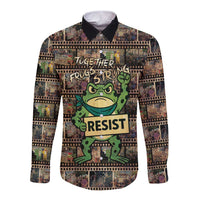 Resist Frog Long Sleeve Button Shirt Protest Free Portland LT05