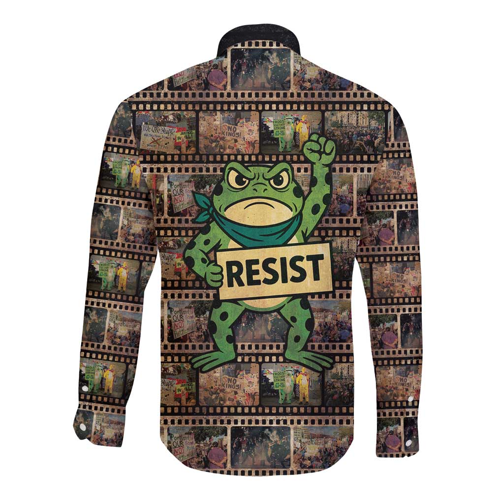 Resist Frog Long Sleeve Button Shirt Protest Free Portland LT05