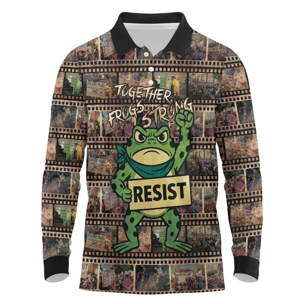 Resist Frog Long Sleeve Polo Shirt Protest Free Portland LT05