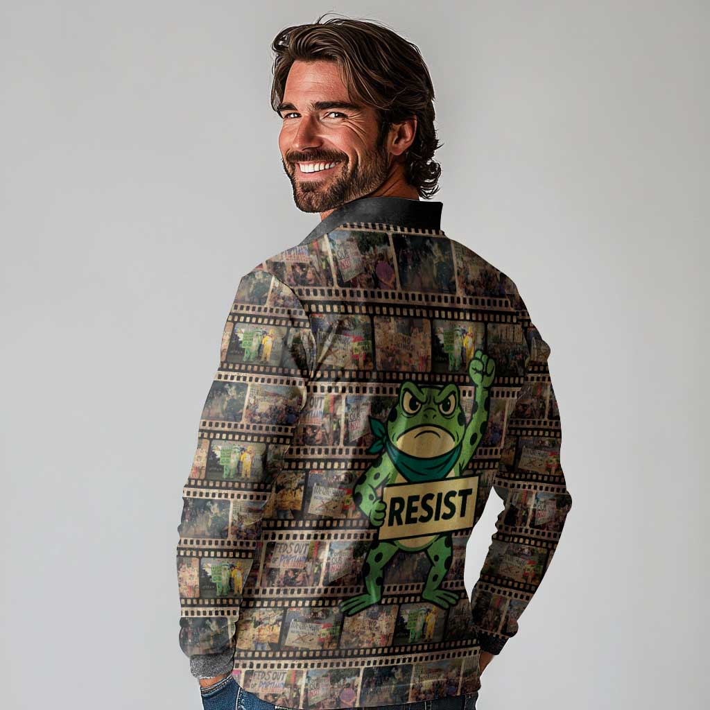 Resist Frog Long Sleeve Polo Shirt Protest Free Portland LT05