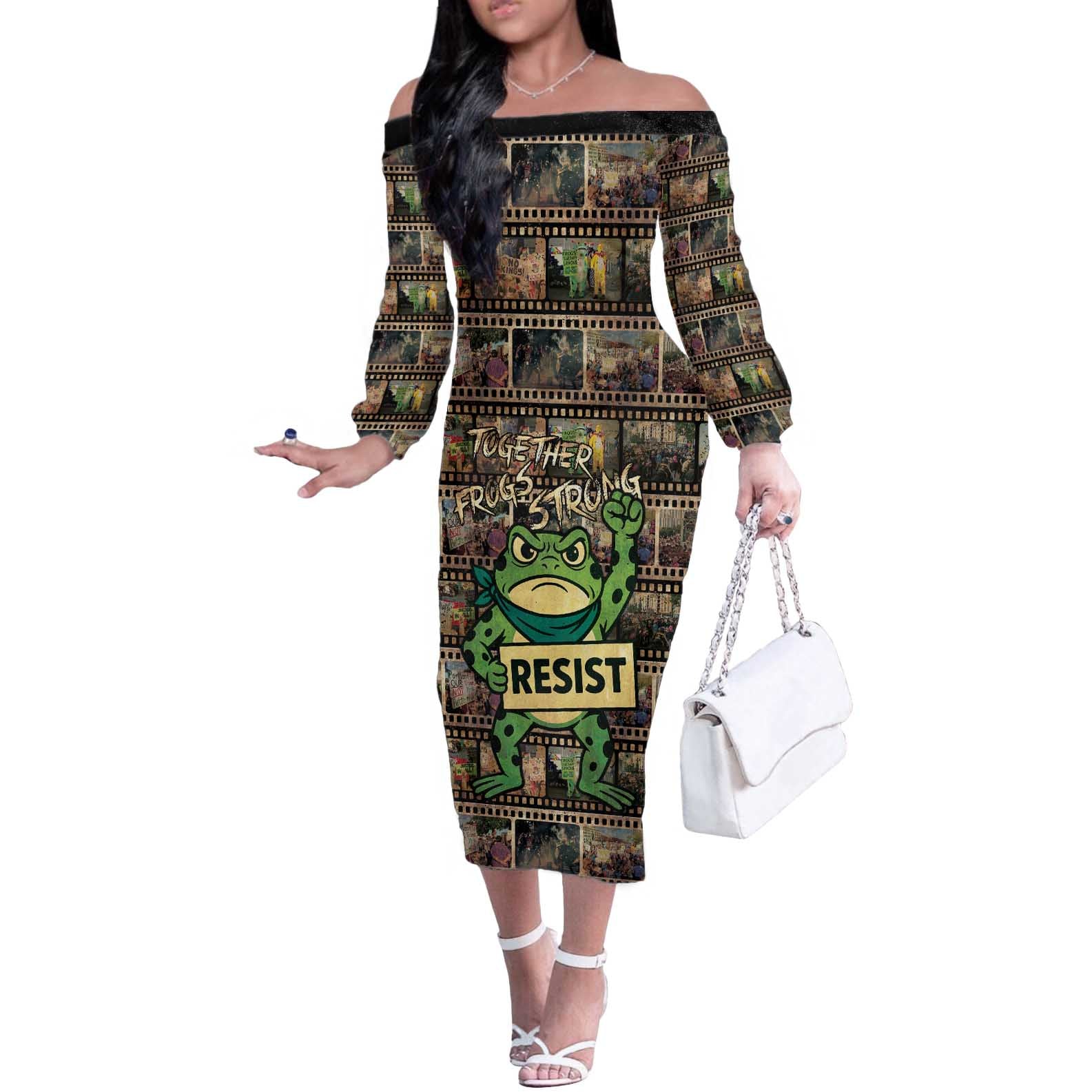 Resist Frog Off The Shoulder Long Sleeve Dress Protest Free Portland LT05