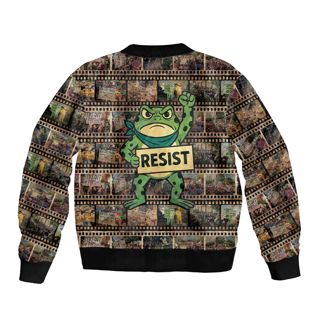 Resist Frog Sleeve Zip Bomber Jacket Protest Free Portland LT05