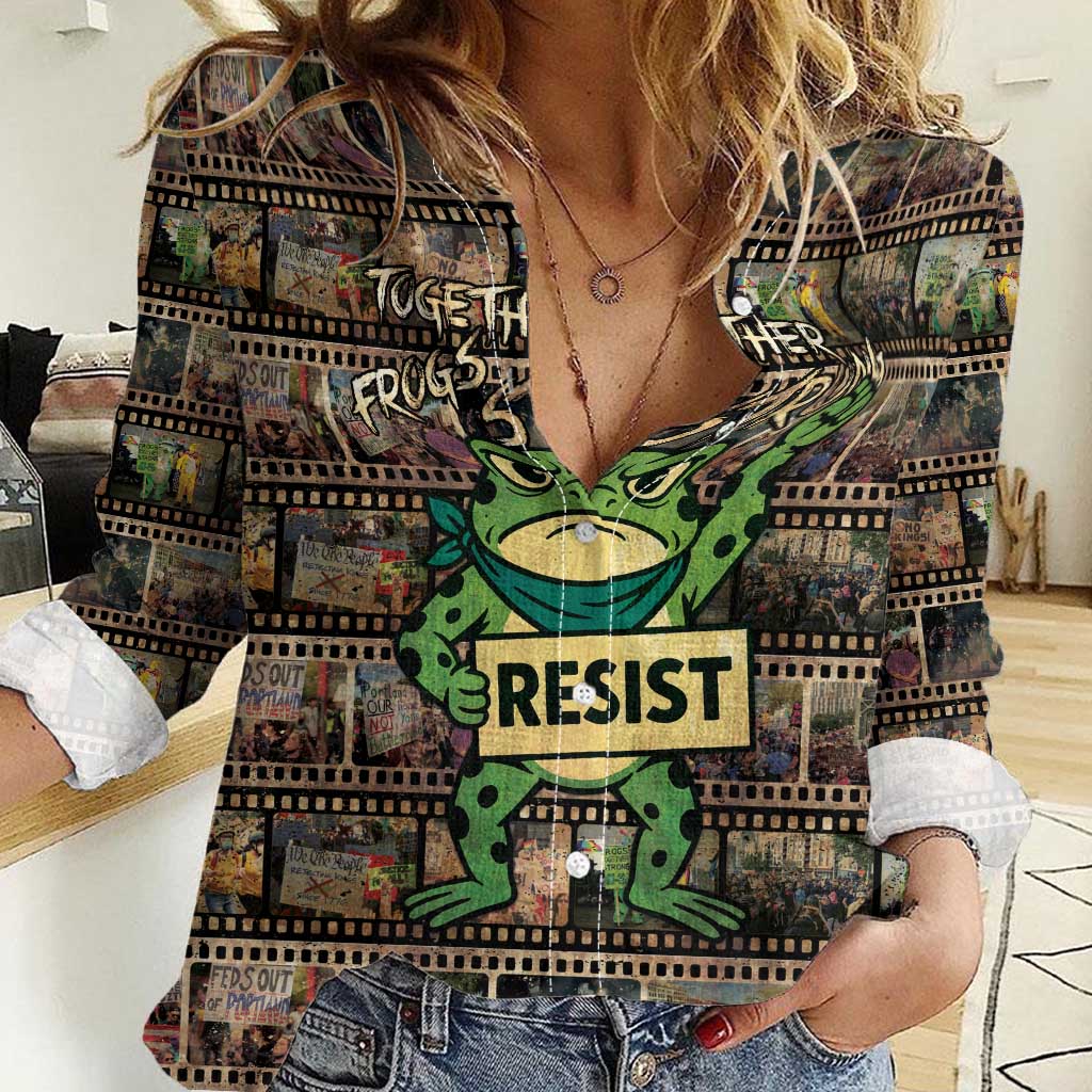 Resist Frog Women Casual Shirt Protest Free Portland LT05