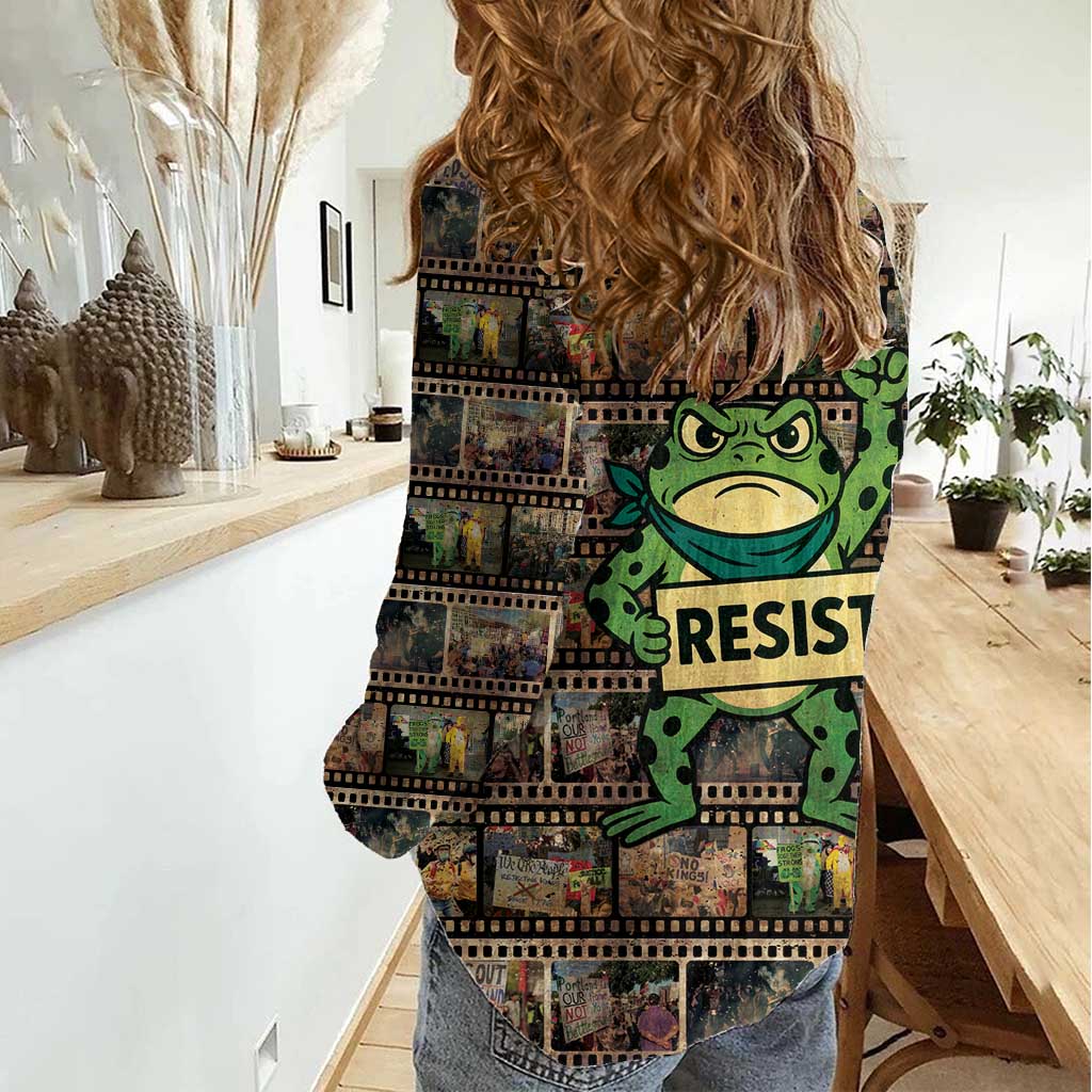 Resist Frog Women Casual Shirt Protest Free Portland LT05