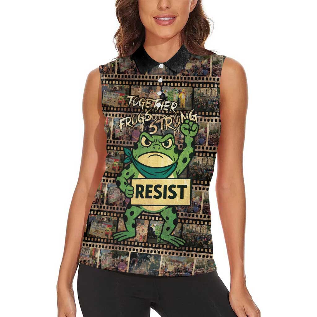 Resist Frog Women Sleeveless Polo Shirt Protest Free Portland LT05