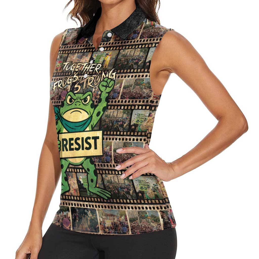 Resist Frog Women Sleeveless Polo Shirt Protest Free Portland LT05