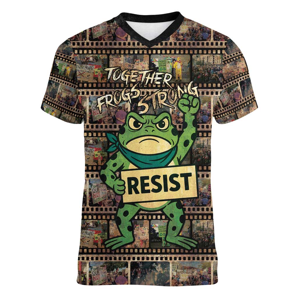 Resist Frog Women V-Neck T-Shirt Protest Free Portland LT05