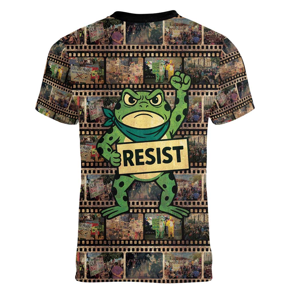 Resist Frog Women V-Neck T-Shirt Protest Free Portland LT05