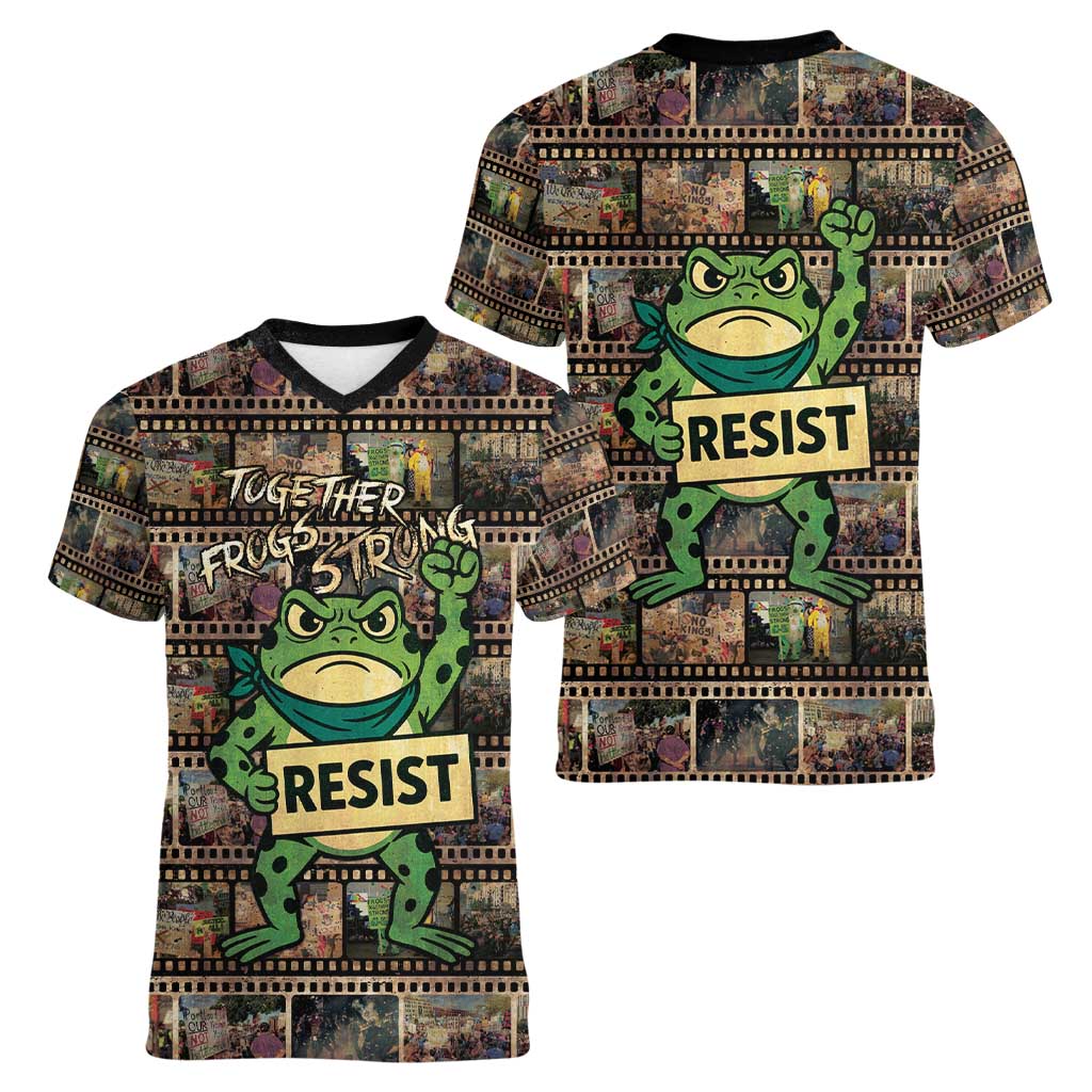 Resist Frog Women V-Neck T-Shirt Protest Free Portland LT05