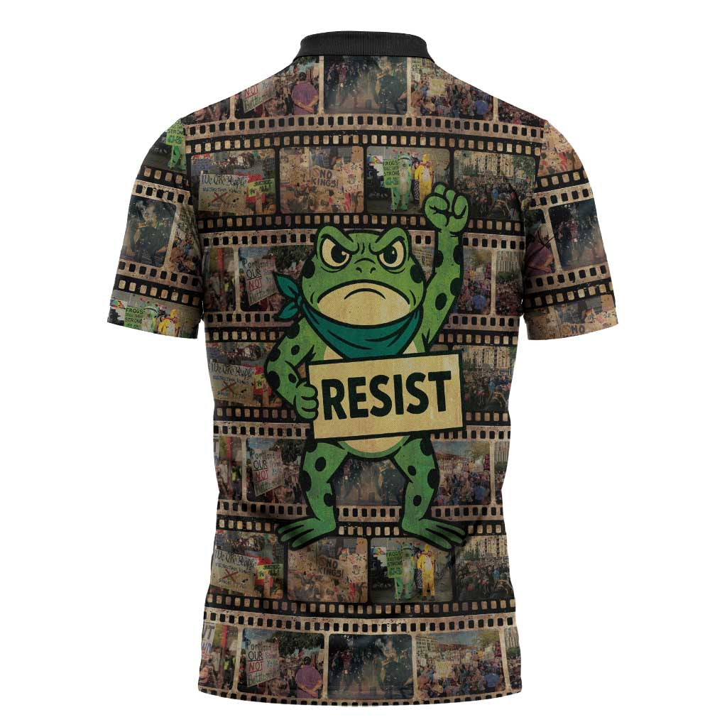 Resist Frog Zipper Polo Shirt Protest Free Portland LT05