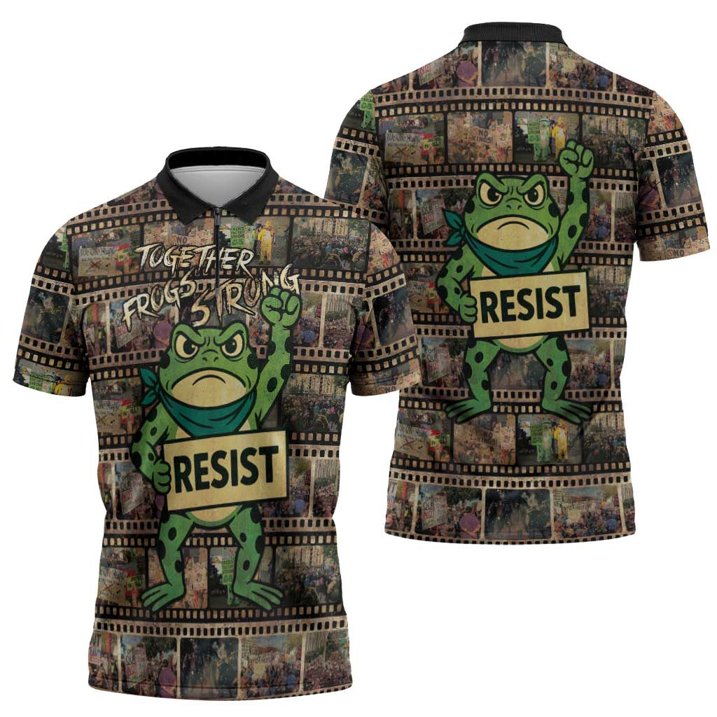 Resist Frog Zipper Polo Shirt Protest Free Portland LT05