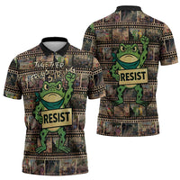 Resist Frog Zipper Polo Shirt Protest Free Portland LT05