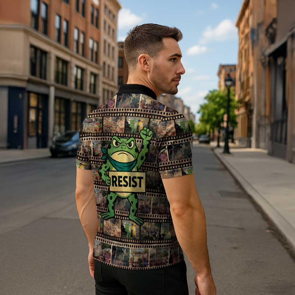 Resist Frog Zipper Polo Shirt Protest Free Portland LT05