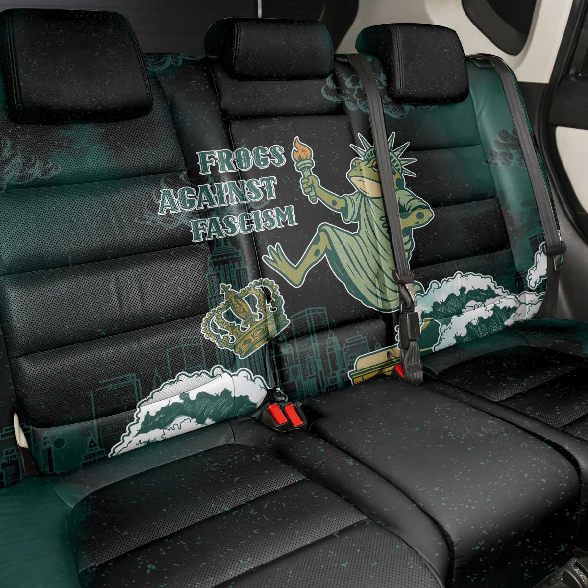 Frogs Against Fascism Back Car Seat Cover No Kings Funny Portland Frog Protest - Wonder Print Shop