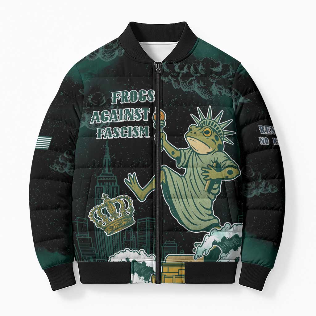 Frogs Against Fascism Bomber Puffer Jacket No Kings Funny Portland Frog Protest - Wonder Print Shop