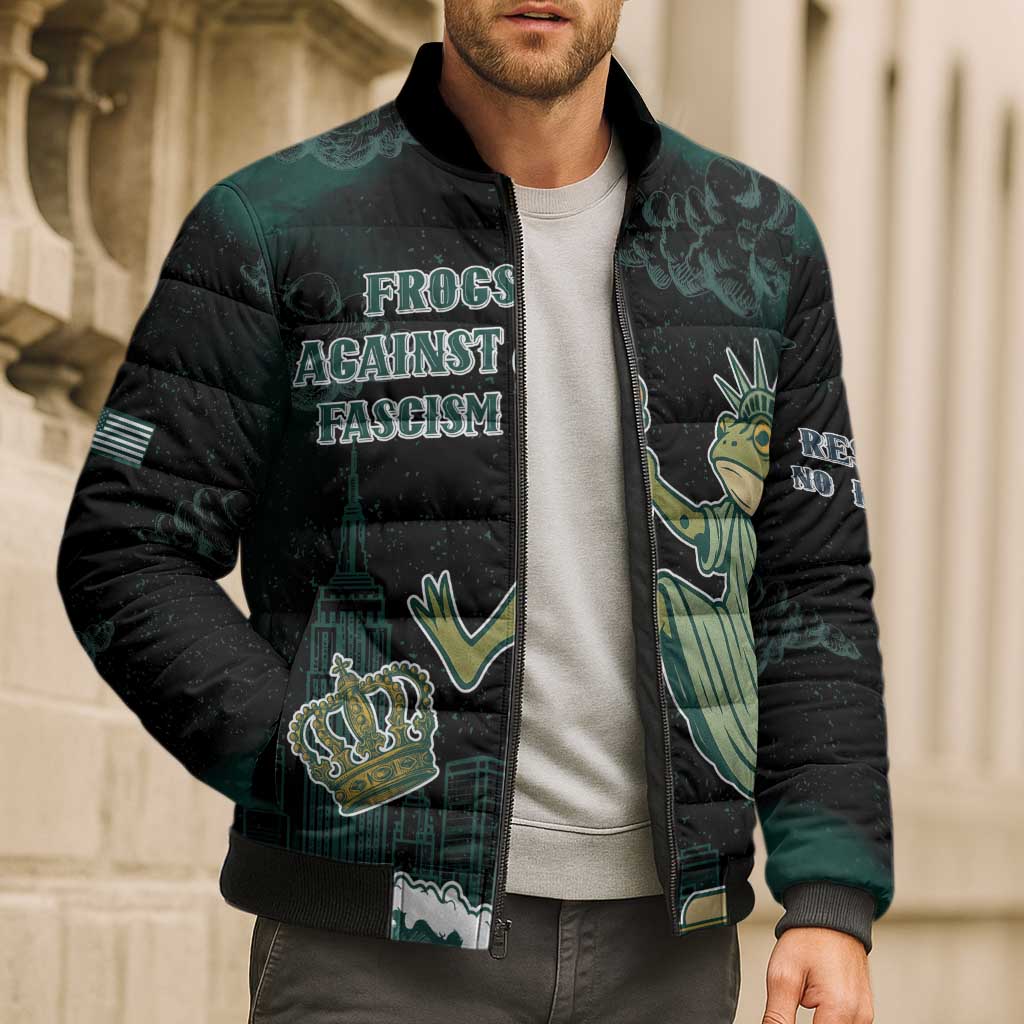 Frogs Against Fascism Bomber Puffer Jacket No Kings Funny Portland Frog Protest - Wonder Print Shop