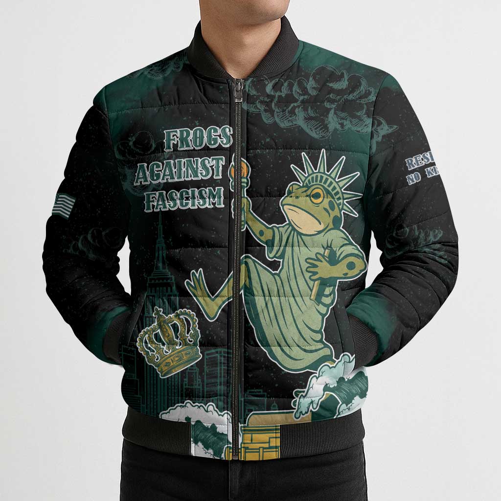Frogs Against Fascism Bomber Puffer Jacket No Kings Funny Portland Frog Protest - Wonder Print Shop