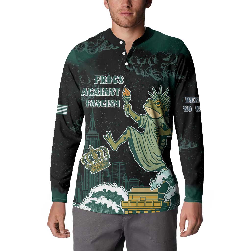 Frogs Against Fascism Button Sweatshirt No Kings Funny Portland Frog Protest - Wonder Print Shop