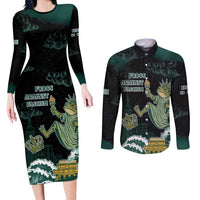 Frogs Against Fascism Couples Matching Long Sleeve Bodycon Dress and Long Sleeve Button Shirt No Kings Funny Portland Frog Protest - Wonder Print Shop