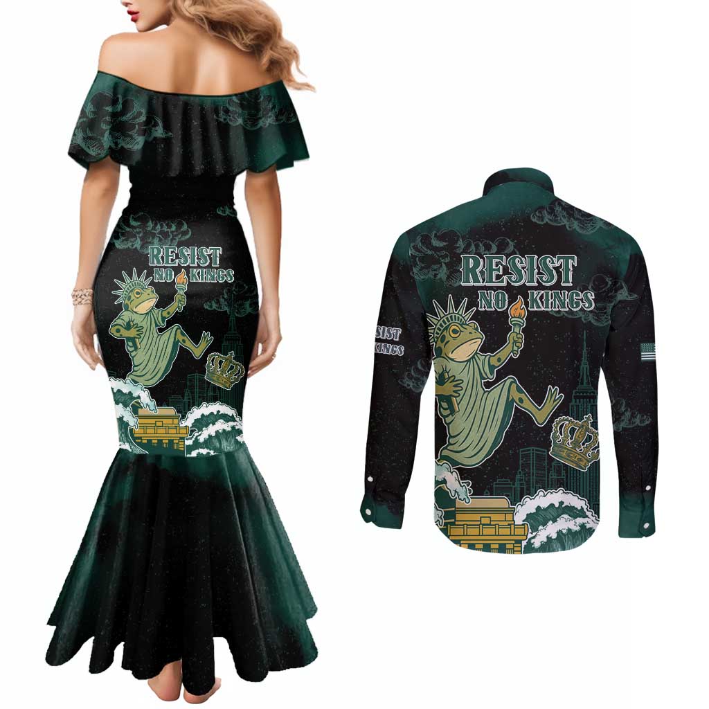 Frogs Against Fascism Couples Matching Mermaid Dress and Long Sleeve Button Shirt No Kings Funny Portland Frog Protest - Wonder Print Shop