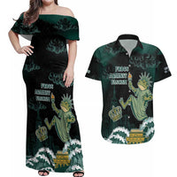 Frogs Against Fascism Couples Matching Off Shoulder Maxi Dress and Hawaiian Shirt No Kings Funny Portland Frog Protest - Wonder Print Shop