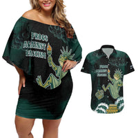 Frogs Against Fascism Couples Matching Off Shoulder Short Dress and Hawaiian Shirt No Kings Funny Portland Frog Protest - Wonder Print Shop