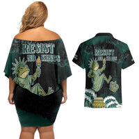 Frogs Against Fascism Couples Matching Off Shoulder Short Dress and Hawaiian Shirt No Kings Funny Portland Frog Protest - Wonder Print Shop