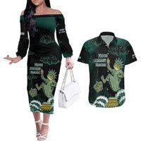 Frogs Against Fascism Couples Matching Off The Shoulder Long Sleeve Dress and Hawaiian Shirt No Kings Funny Portland Frog Protest - Wonder Print Shop