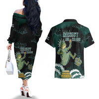 Frogs Against Fascism Couples Matching Off The Shoulder Long Sleeve Dress and Hawaiian Shirt No Kings Funny Portland Frog Protest - Wonder Print Shop