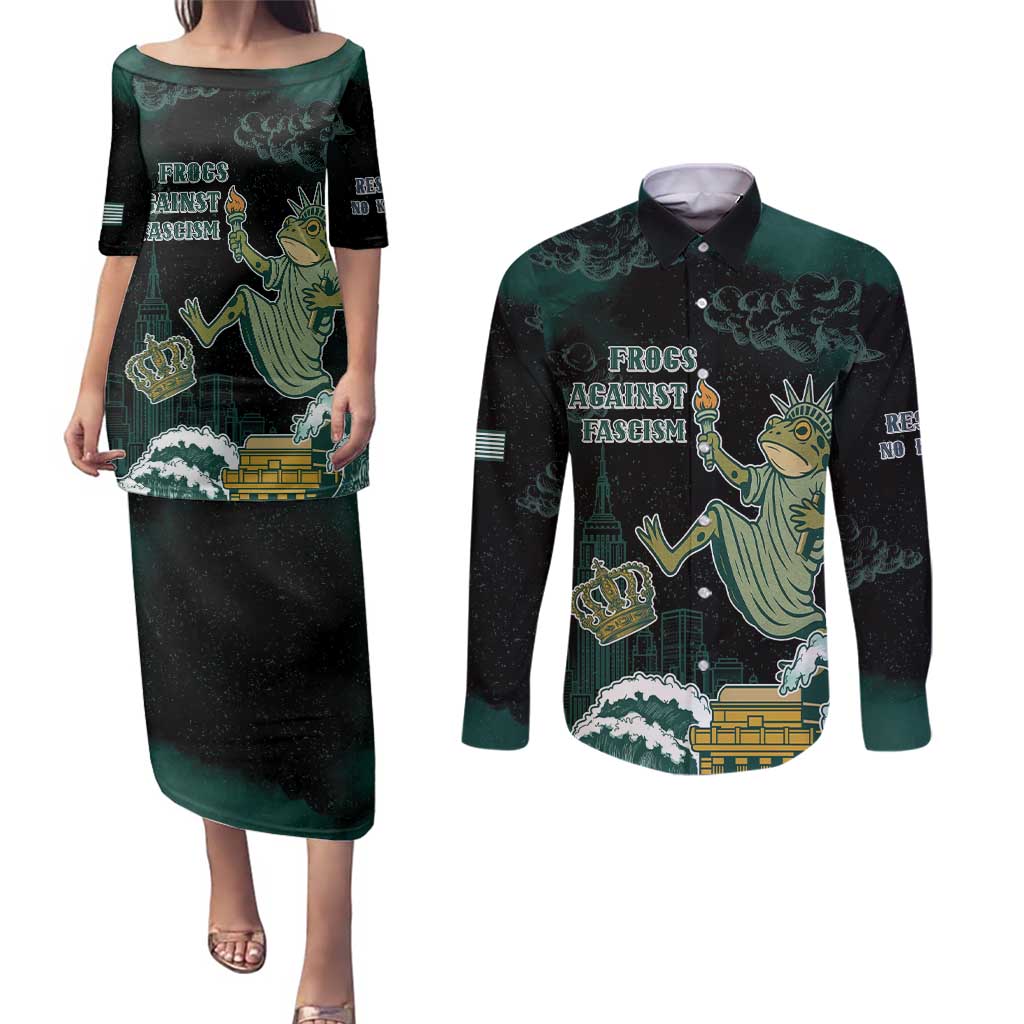Frogs Against Fascism Couples Matching Puletasi and Long Sleeve Button Shirt No Kings Funny Portland Frog Protest - Wonder Print Shop