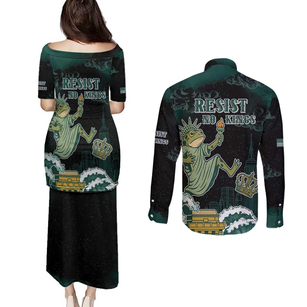 Frogs Against Fascism Couples Matching Puletasi and Long Sleeve Button Shirt No Kings Funny Portland Frog Protest - Wonder Print Shop