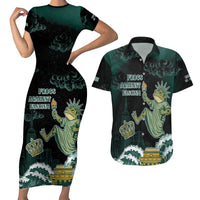 Frogs Against Fascism Couples Matching Short Sleeve Bodycon Dress and Hawaiian Shirt No Kings Funny Portland Frog Protest - Wonder Print Shop
