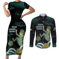 Frogs Against Fascism Couples Matching Short Sleeve Bodycon Dress and Long Sleeve Button Shirt No Kings Funny Portland Frog Protest - Wonder Print Shop
