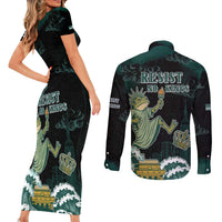 Frogs Against Fascism Couples Matching Short Sleeve Bodycon Dress and Long Sleeve Button Shirt No Kings Funny Portland Frog Protest - Wonder Print Shop