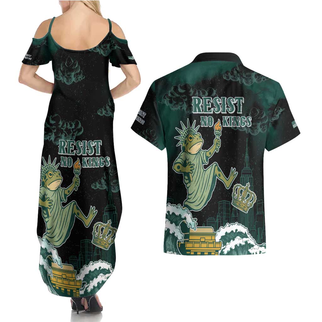 Frogs Against Fascism Couples Matching Summer Maxi Dress and Hawaiian Shirt No Kings Funny Portland Frog Protest - Wonder Print Shop
