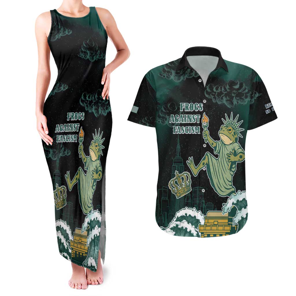 Frogs Against Fascism Couples Matching Tank Maxi Dress and Hawaiian Shirt No Kings Funny Portland Frog Protest - Wonder Print Shop