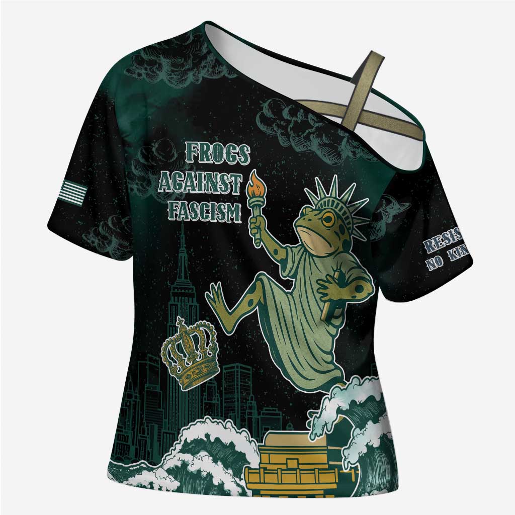 Frogs Against Fascism Cross Shoulder Shirt No Kings Funny Portland Frog Protest - Wonder Print Shop