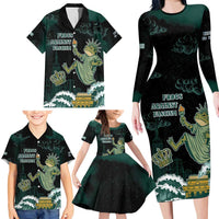 Frogs Against Fascism Family Matching Long Sleeve Bodycon Dress and Hawaiian Shirt No Kings Funny Portland Frog Protest - Wonder Print Shop