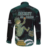 Frogs Against Fascism Family Matching Long Sleeve Bodycon Dress and Hawaiian Shirt No Kings Funny Portland Frog Protest - Wonder Print Shop