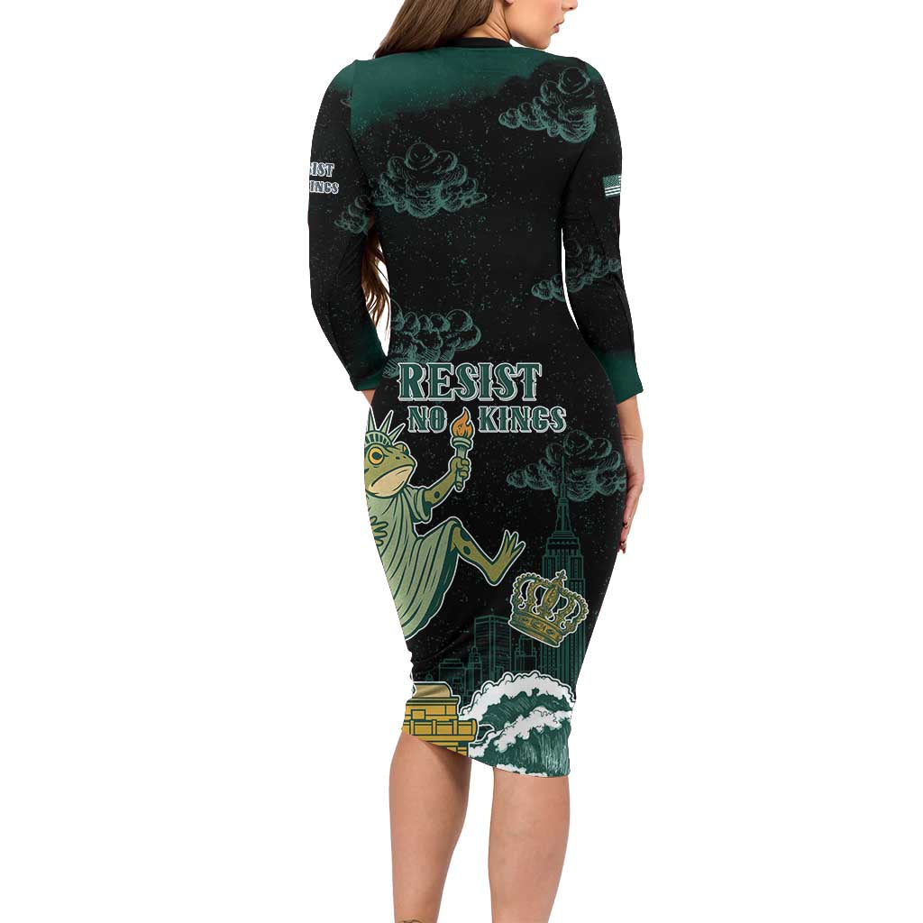 Frogs Against Fascism Family Matching Long Sleeve Bodycon Dress and Hawaiian Shirt No Kings Funny Portland Frog Protest - Wonder Print Shop