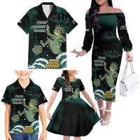 Frogs Against Fascism Family Matching Off The Shoulder Long Sleeve Dress and Hawaiian Shirt No Kings Funny Portland Frog Protest - Wonder Print Shop