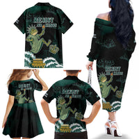 Frogs Against Fascism Family Matching Off The Shoulder Long Sleeve Dress and Hawaiian Shirt No Kings Funny Portland Frog Protest - Wonder Print Shop