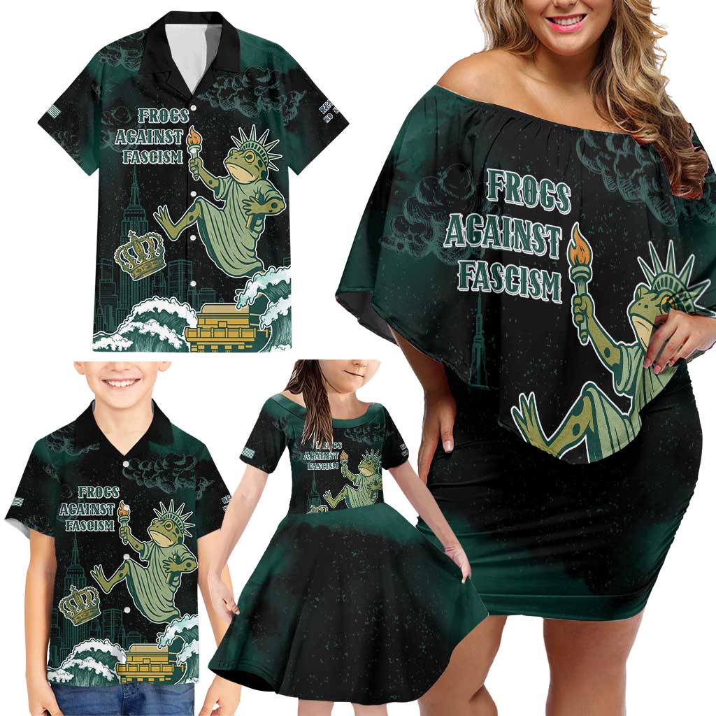 Frogs Against Fascism Family Matching Off Shoulder Short Dress and Hawaiian Shirt No Kings Funny Portland Frog Protest - Wonder Print Shop