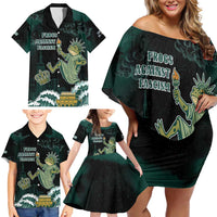 Frogs Against Fascism Family Matching Off Shoulder Short Dress and Hawaiian Shirt No Kings Funny Portland Frog Protest - Wonder Print Shop