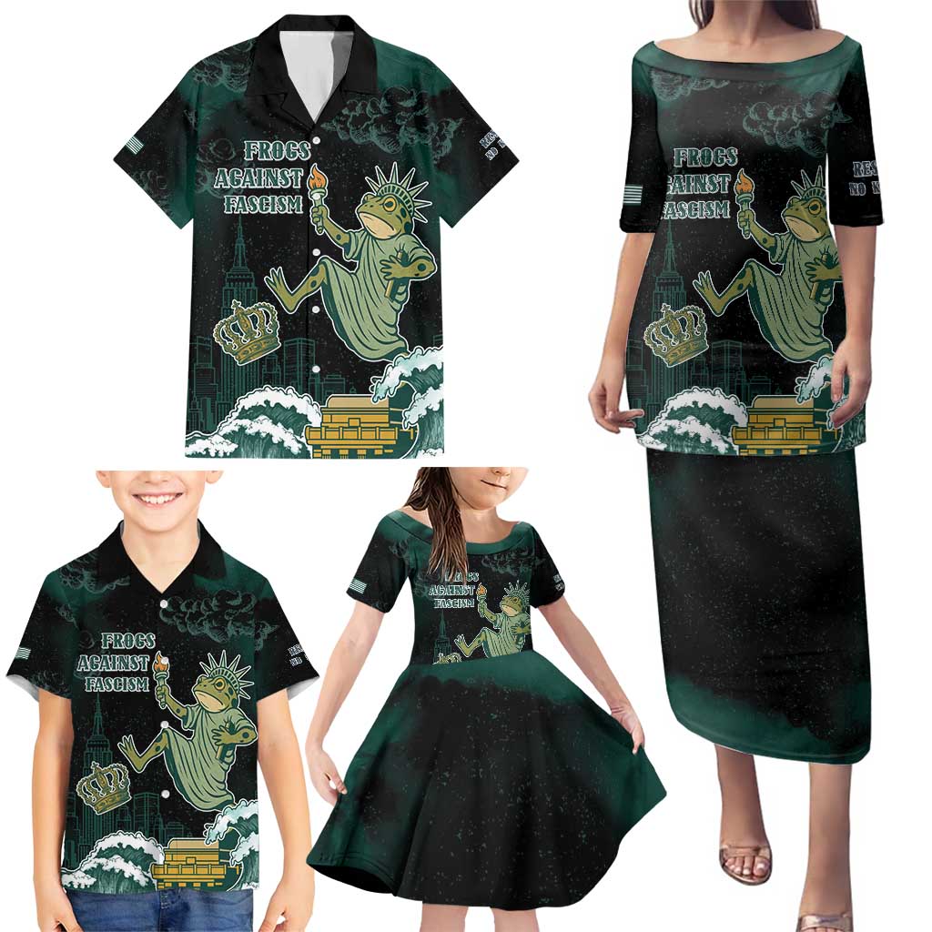 Frogs Against Fascism Family Matching Puletasi and Hawaiian Shirt No Kings Funny Portland Frog Protest - Wonder Print Shop