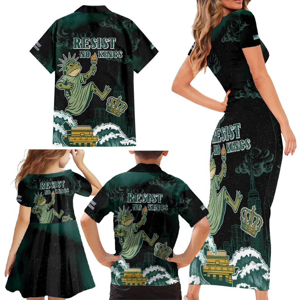 Frogs Against Fascism Family Matching Short Sleeve Bodycon Dress and Hawaiian Shirt No Kings Funny Portland Frog Protest - Wonder Print Shop