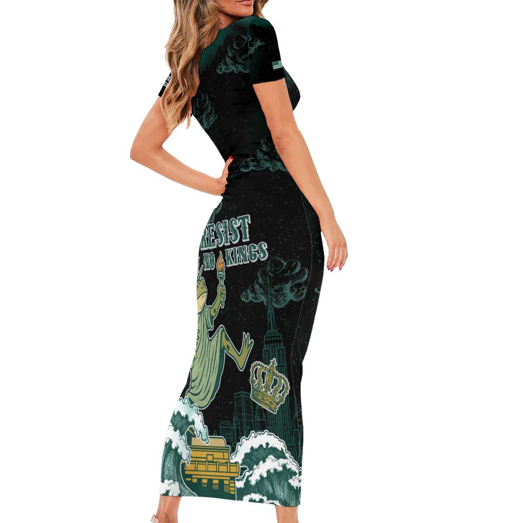 Frogs Against Fascism Family Matching Short Sleeve Bodycon Dress and Hawaiian Shirt No Kings Funny Portland Frog Protest - Wonder Print Shop