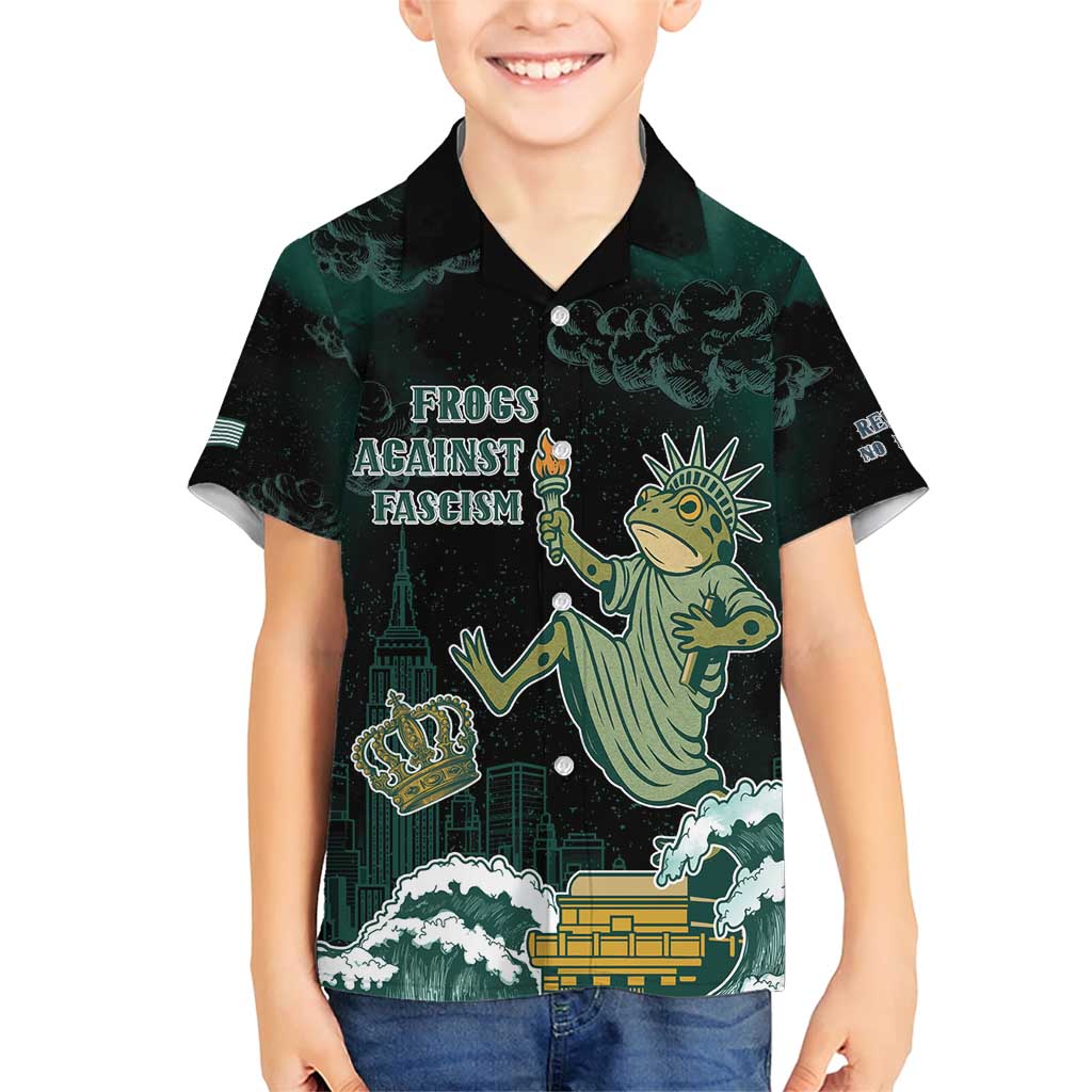 Frogs Against Fascism Family Matching Short Sleeve Bodycon Dress and Hawaiian Shirt No Kings Funny Portland Frog Protest - Wonder Print Shop