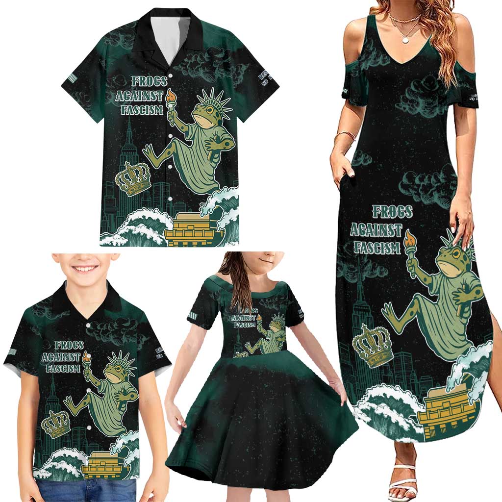 Frogs Against Fascism Family Matching Summer Maxi Dress and Hawaiian Shirt No Kings Funny Portland Frog Protest - Wonder Print Shop
