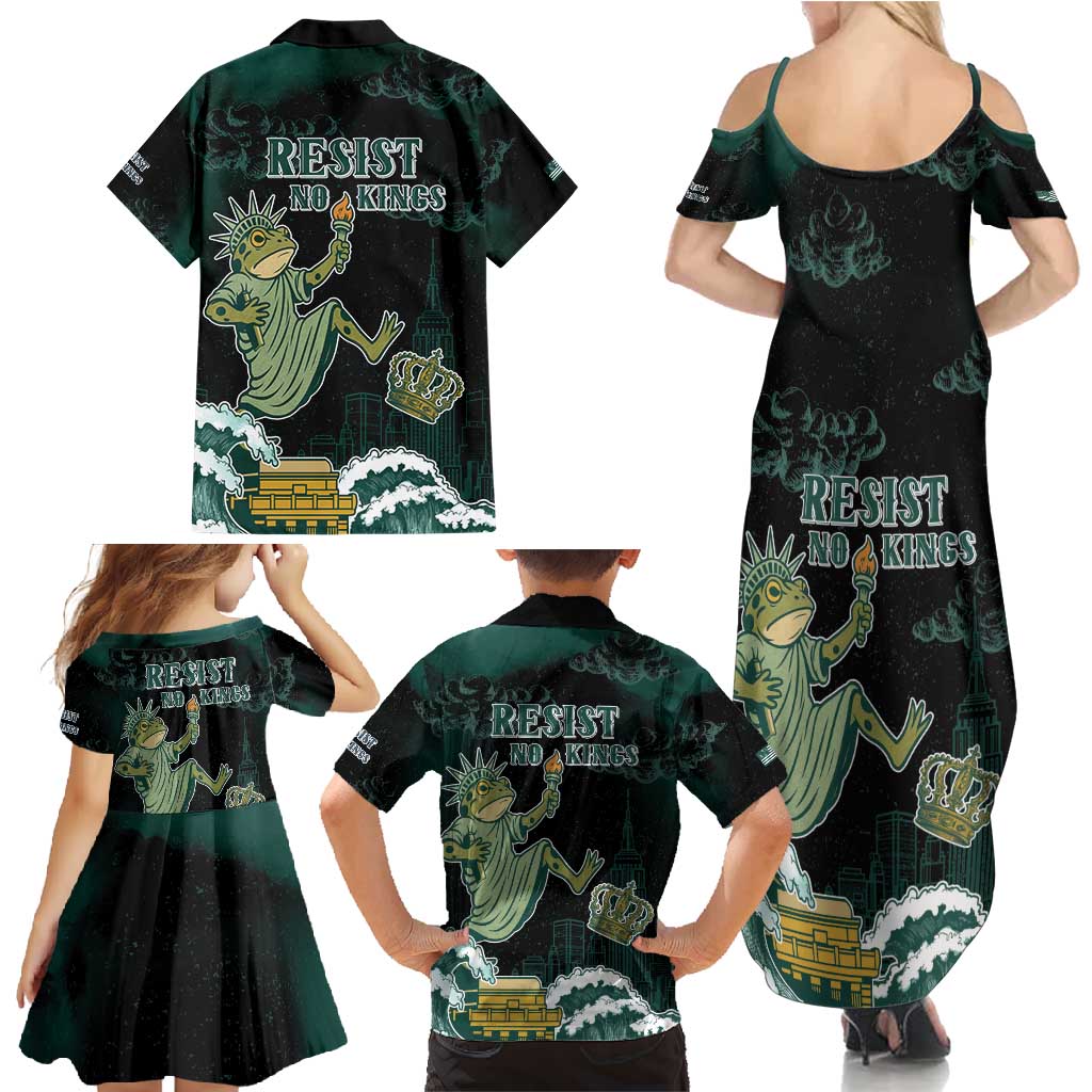 Frogs Against Fascism Family Matching Summer Maxi Dress and Hawaiian Shirt No Kings Funny Portland Frog Protest - Wonder Print Shop